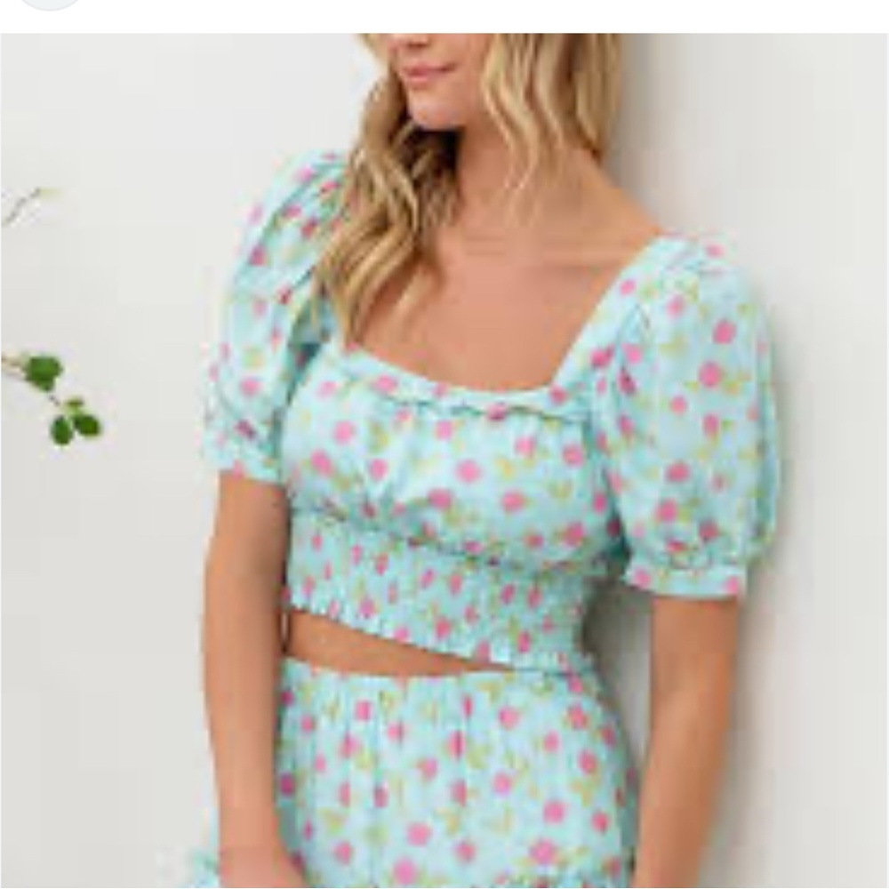 85.) Blu Pepper Light Blue Floral Crop Top